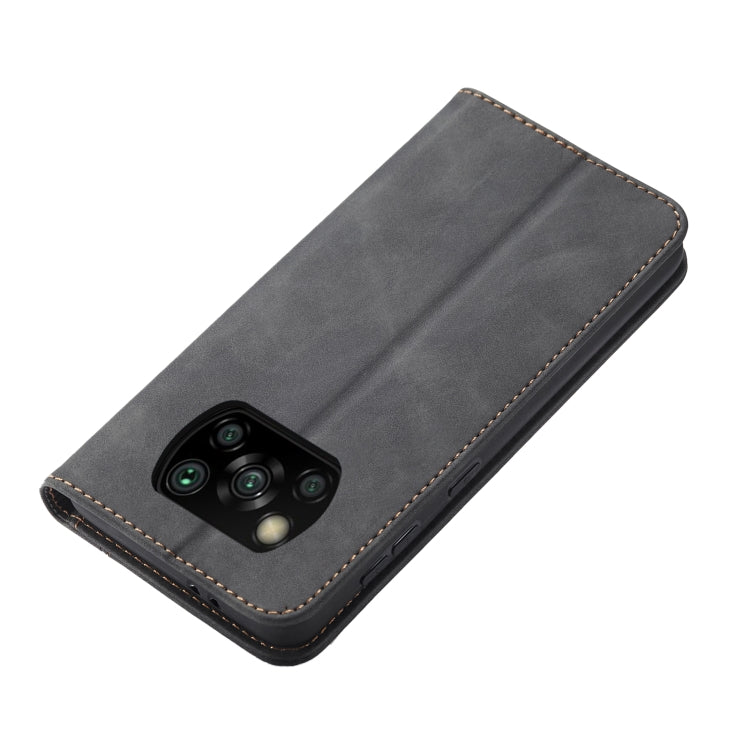 For Xiaomi Poco X3 NFC Skin-feel Calfskin Texture Magnetic Dual-Fold Horizontal Flip Leather Case with Holder & Card Slots & Wallet
