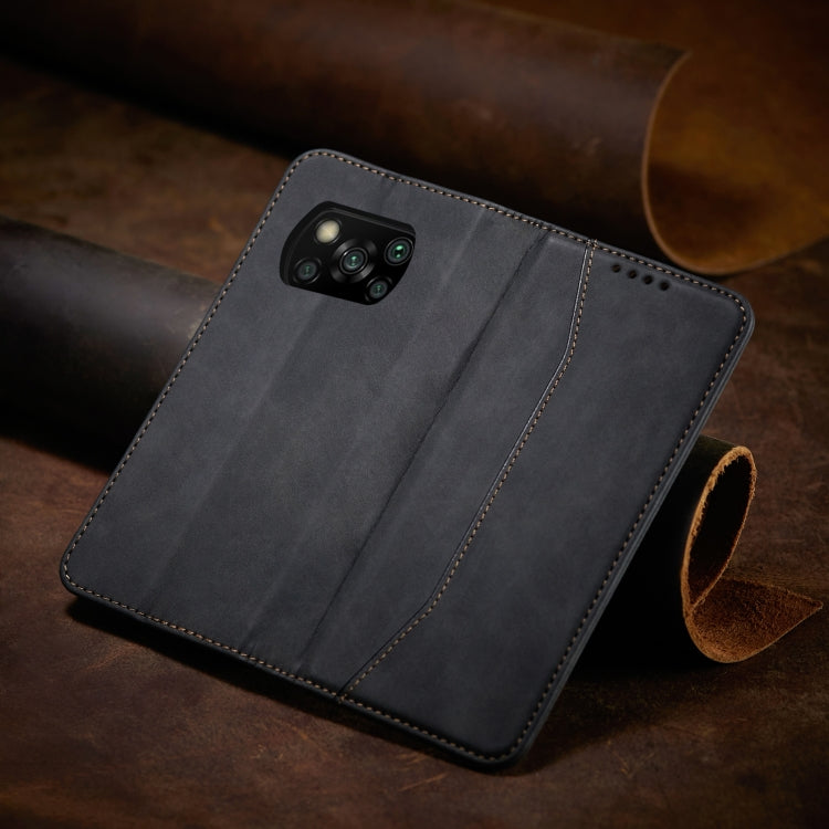 For Xiaomi Poco X3 NFC Skin-feel Calfskin Texture Magnetic Dual-Fold Horizontal Flip Leather Case with Holder & Card Slots & Wallet