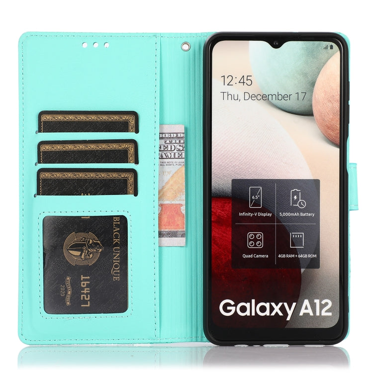 For Samsung Galaxy A12 Skin Feel Embossed Sunflower Horizontal Flip Leather Case with Holder & Card Slots & Wallet & Lanyard
