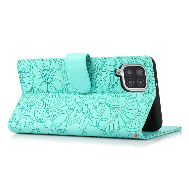 For Samsung Galaxy A12 Skin Feel Embossed Sunflower Horizontal Flip Leather Case with Holder & Card Slots & Wallet & Lanyard