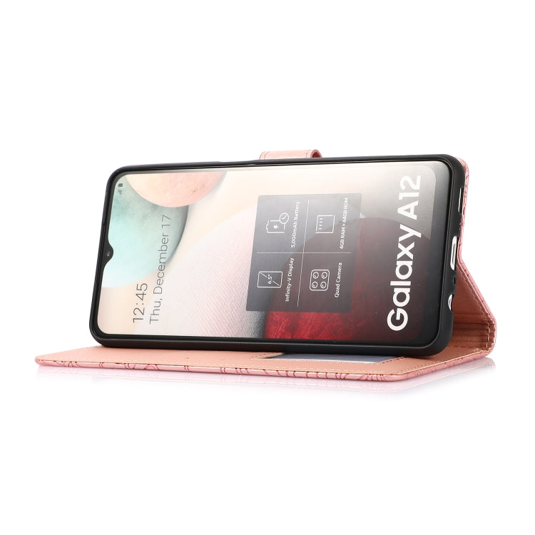 For Samsung Galaxy A12 Skin Feel Embossed Sunflower Horizontal Flip Leather Case with Holder & Card Slots & Wallet & Lanyard