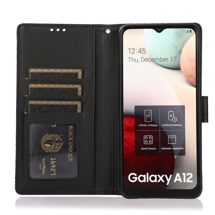 For Samsung Galaxy A12 Skin Feel Embossed Sunflower Horizontal Flip Leather Case with Holder & Card Slots & Wallet & Lanyard