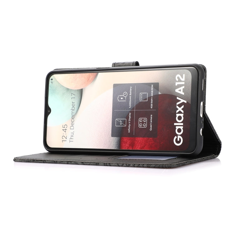 For Samsung Galaxy A12 Skin Feel Embossed Sunflower Horizontal Flip Leather Case with Holder & Card Slots & Wallet & Lanyard