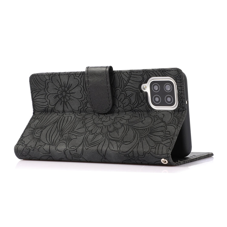 For Samsung Galaxy A12 Skin Feel Embossed Sunflower Horizontal Flip Leather Case with Holder & Card Slots & Wallet & Lanyard