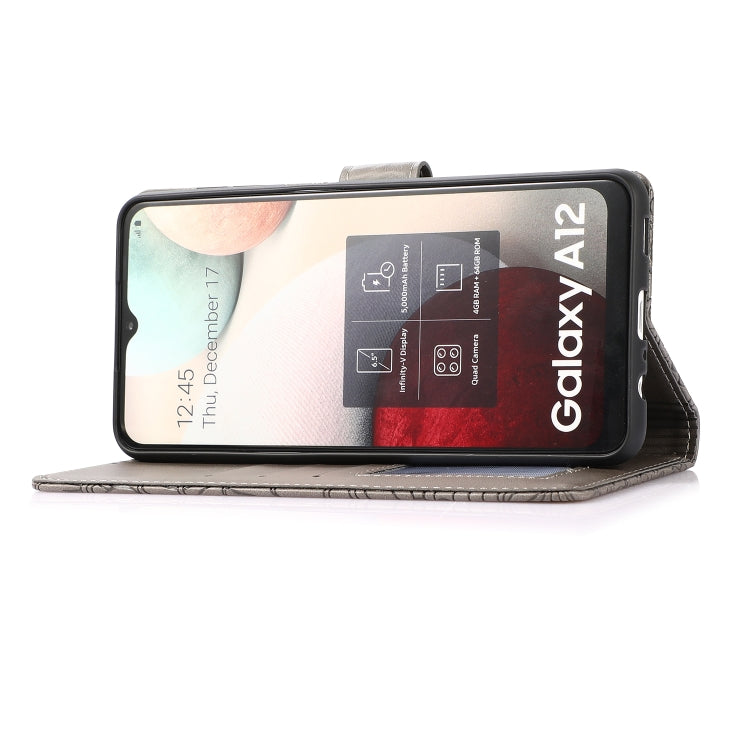 For Samsung Galaxy A12 Skin Feel Embossed Sunflower Horizontal Flip Leather Case with Holder & Card Slots & Wallet & Lanyard