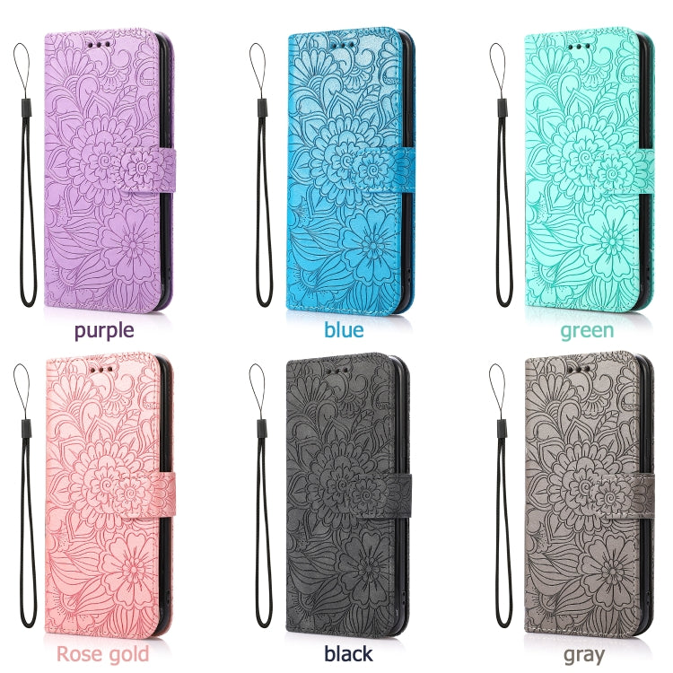 For Samsung Galaxy A12 Skin Feel Embossed Sunflower Horizontal Flip Leather Case with Holder & Card Slots & Wallet & Lanyard