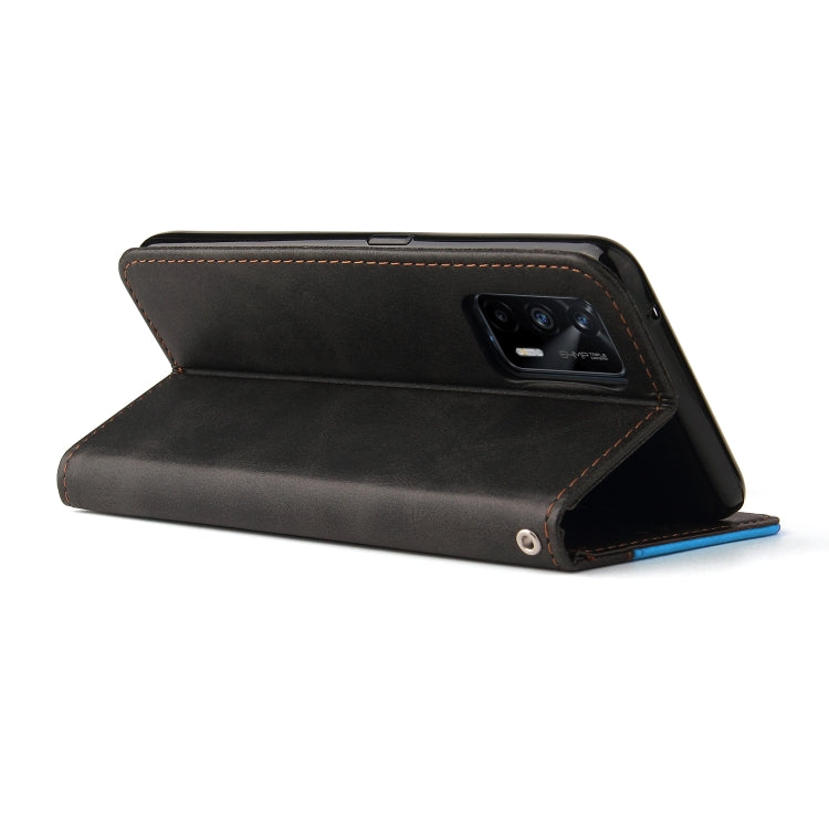 For OPPO Realme GT 5G Business Stitching-Color Horizontal Flip PU Leather Case with Holder & Card Slots & Photo Frame