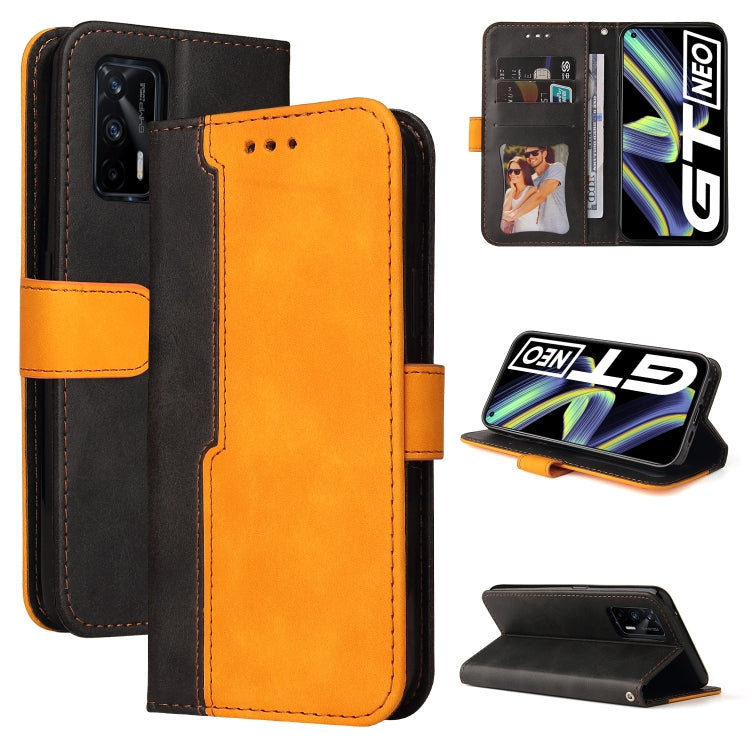 For OPPO Realme GT 5G Business Stitching-Color Horizontal Flip PU Leather Case with Holder & Card Slots & Photo Frame
