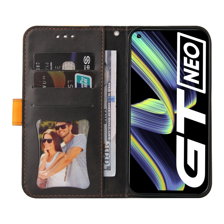 For OPPO Realme GT 5G Business Stitching-Color Horizontal Flip PU Leather Case with Holder & Card Slots & Photo Frame