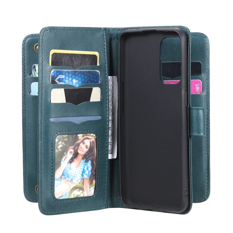 For OPPO Reno5 5G Multifunctional Magnetic Copper Buckle Horizontal Flip Solid Color Leather Case with 10 Card Slots & Wallet & Holder & Photo Frame
