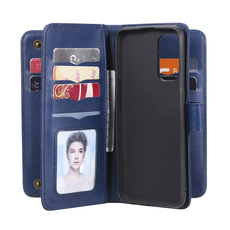 For OPPO Reno5 5G Multifunctional Magnetic Copper Buckle Horizontal Flip Solid Color Leather Case with 10 Card Slots & Wallet & Holder & Photo Frame