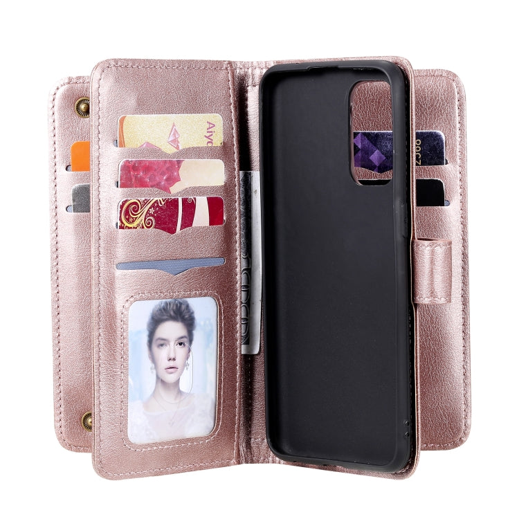 For OPPO Reno5 5G Multifunctional Magnetic Copper Buckle Horizontal Flip Solid Color Leather Case with 10 Card Slots & Wallet & Holder & Photo Frame