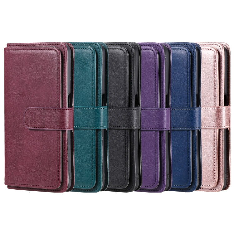 For OPPO Reno5 5G Multifunctional Magnetic Copper Buckle Horizontal Flip Solid Color Leather Case with 10 Card Slots & Wallet & Holder & Photo Frame