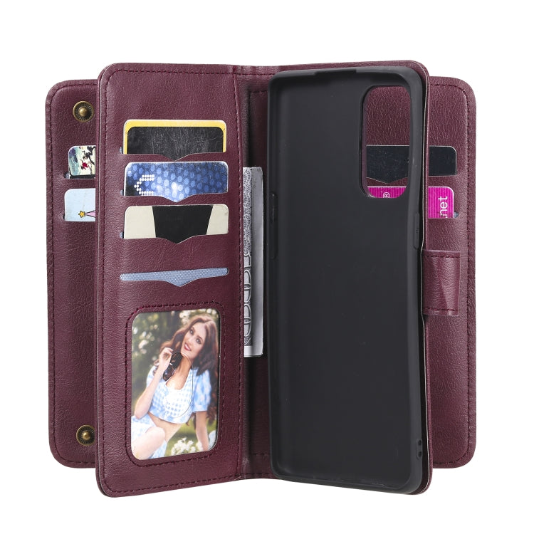 For OPPO Reno5 Pro 5G Multifunctional Magnetic Copper Buckle Horizontal Flip Solid Color Leather Case with 10 Card Slots & Wallet & Holder & Photo Frame