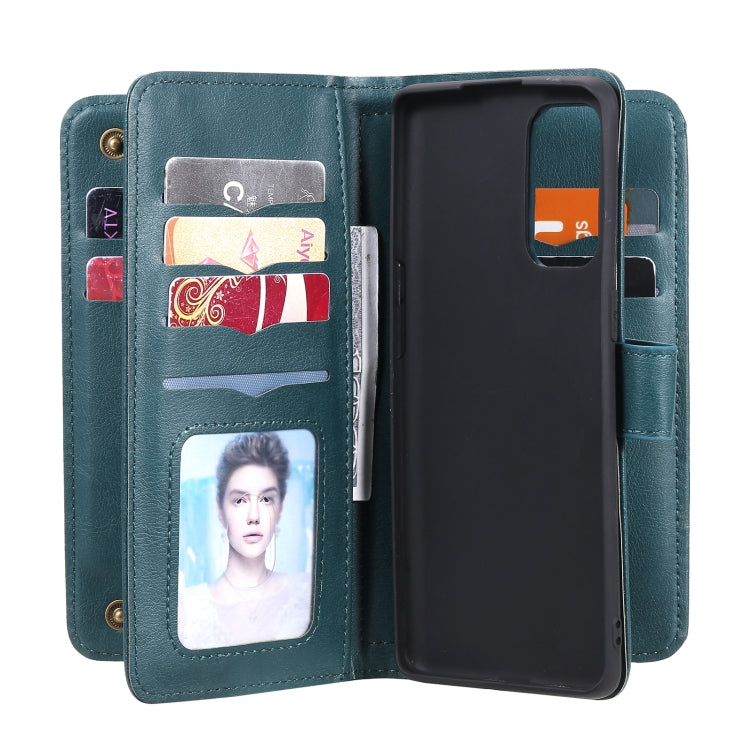 For OPPO Reno5 Pro 5G Multifunctional Magnetic Copper Buckle Horizontal Flip Solid Color Leather Case with 10 Card Slots & Wallet & Holder & Photo Frame