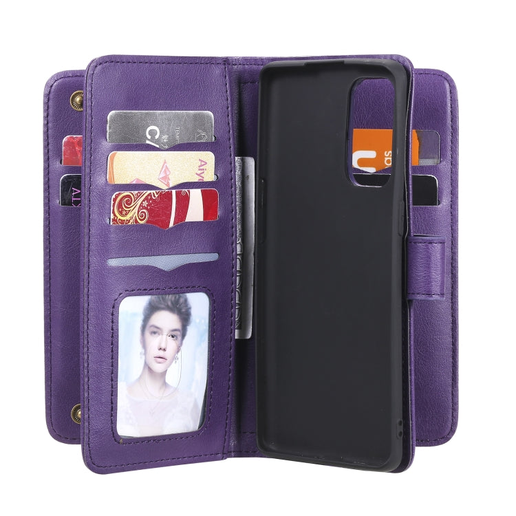 For OPPO Reno5 Pro 5G Multifunctional Magnetic Copper Buckle Horizontal Flip Solid Color Leather Case with 10 Card Slots & Wallet & Holder & Photo Frame