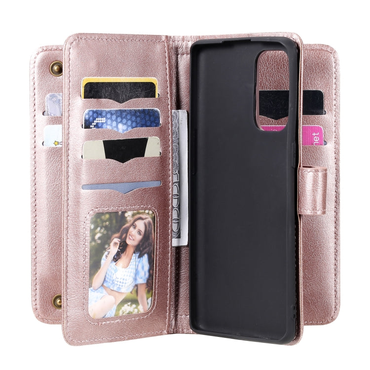 For OPPO Reno5 Pro 5G Multifunctional Magnetic Copper Buckle Horizontal Flip Solid Color Leather Case with 10 Card Slots & Wallet & Holder & Photo Frame