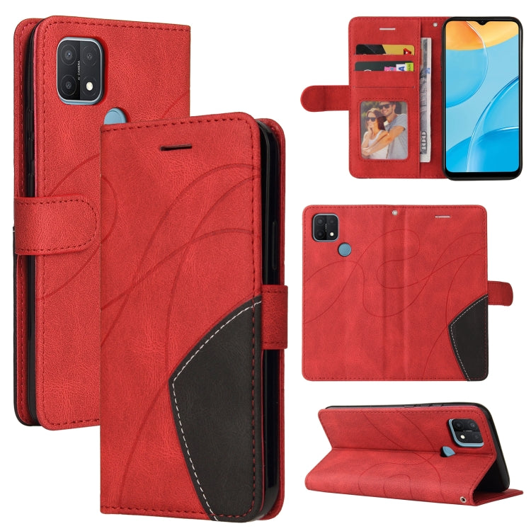 For OPPO A15 Dual-color Splicing Horizontal Flip PU Leather Case with Holder & Card Slots & Wallet
