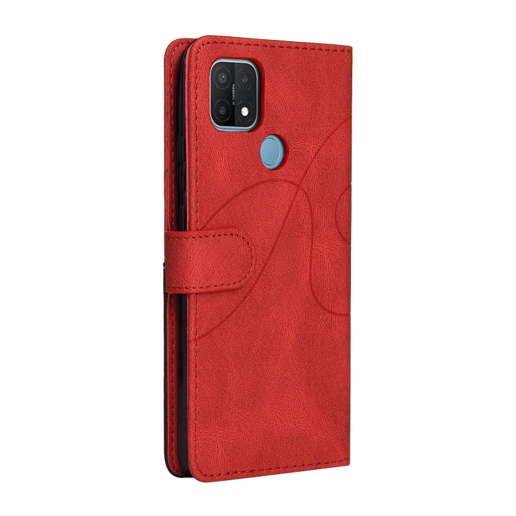 For OPPO A15 Dual-color Splicing Horizontal Flip PU Leather Case with Holder & Card Slots & Wallet