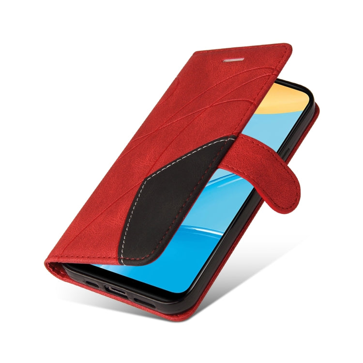 For OPPO A15 Dual-color Splicing Horizontal Flip PU Leather Case with Holder & Card Slots & Wallet