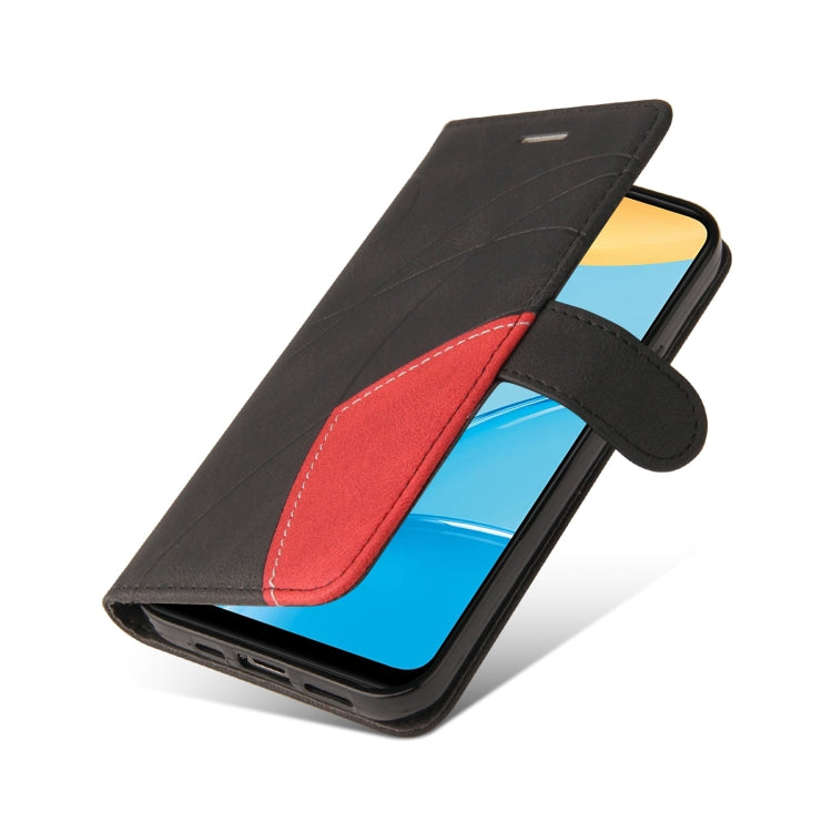 For OPPO A15 Dual-color Splicing Horizontal Flip PU Leather Case with Holder & Card Slots & Wallet