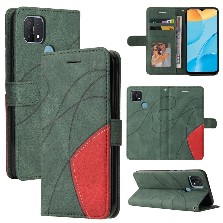 For OPPO A15 Dual-color Splicing Horizontal Flip PU Leather Case with Holder & Card Slots & Wallet