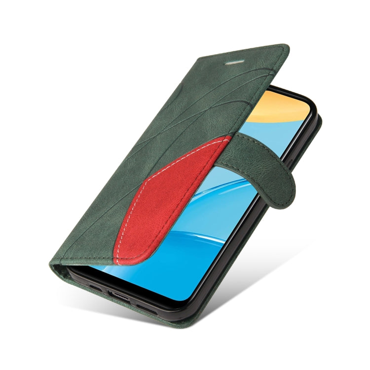 For OPPO A15 Dual-color Splicing Horizontal Flip PU Leather Case with Holder & Card Slots & Wallet