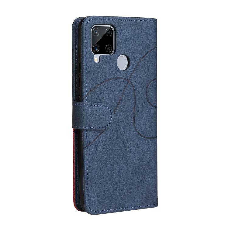 For OPPO Realme C15 Dual-color Splicing Horizontal Flip PU Leather Case with Holder & Card Slots & Wallet
