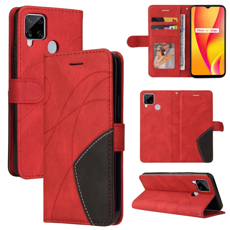 For OPPO Realme C15 Dual-color Splicing Horizontal Flip PU Leather Case with Holder & Card Slots & Wallet