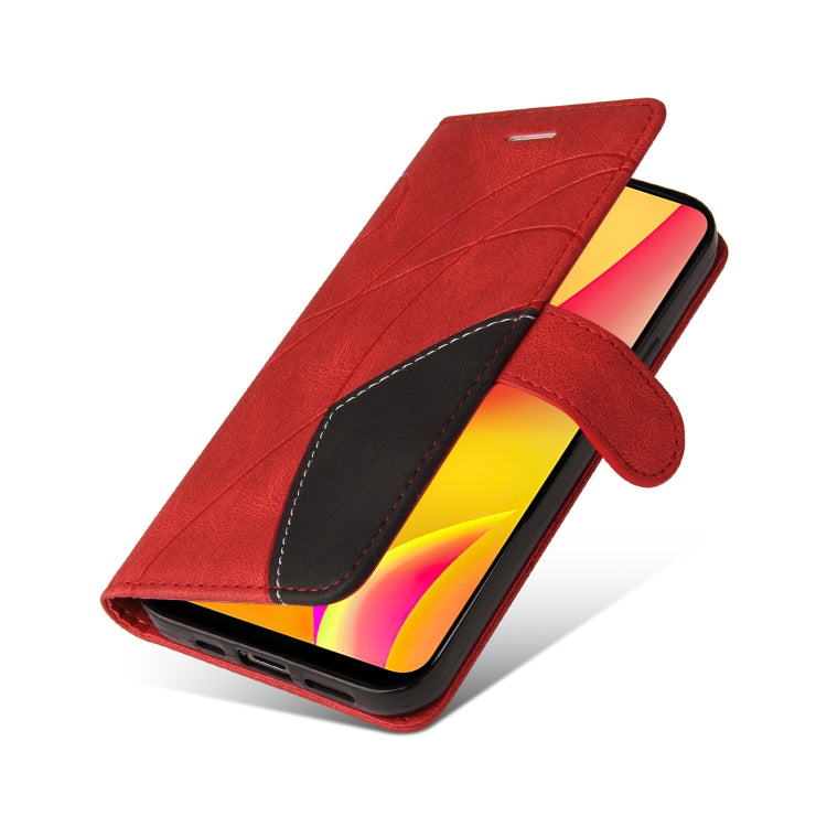 For OPPO Realme C15 Dual-color Splicing Horizontal Flip PU Leather Case with Holder & Card Slots & Wallet