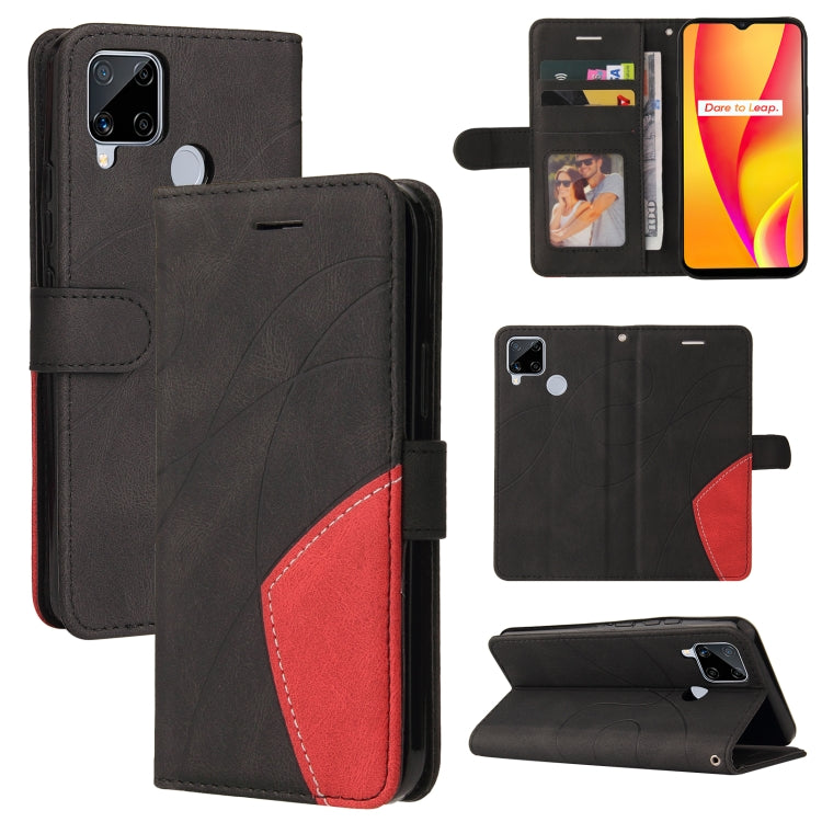 For OPPO Realme C15 Dual-color Splicing Horizontal Flip PU Leather Case with Holder & Card Slots & Wallet