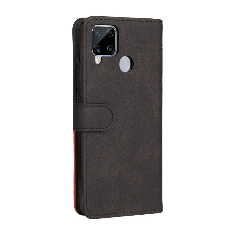 For OPPO Realme C15 Dual-color Splicing Horizontal Flip PU Leather Case with Holder & Card Slots & Wallet