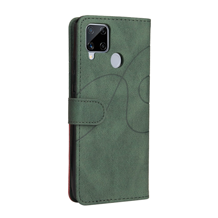 For OPPO Realme C15 Dual-color Splicing Horizontal Flip PU Leather Case with Holder & Card Slots & Wallet