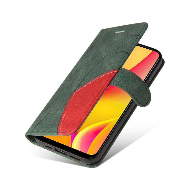 For OPPO Realme C15 Dual-color Splicing Horizontal Flip PU Leather Case with Holder & Card Slots & Wallet