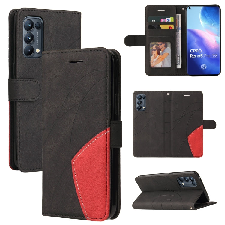 For OPPO Reno5 Pro 5G Dual-color Splicing Horizontal Flip PU Leather Case with Holder & Card Slots & Wallet