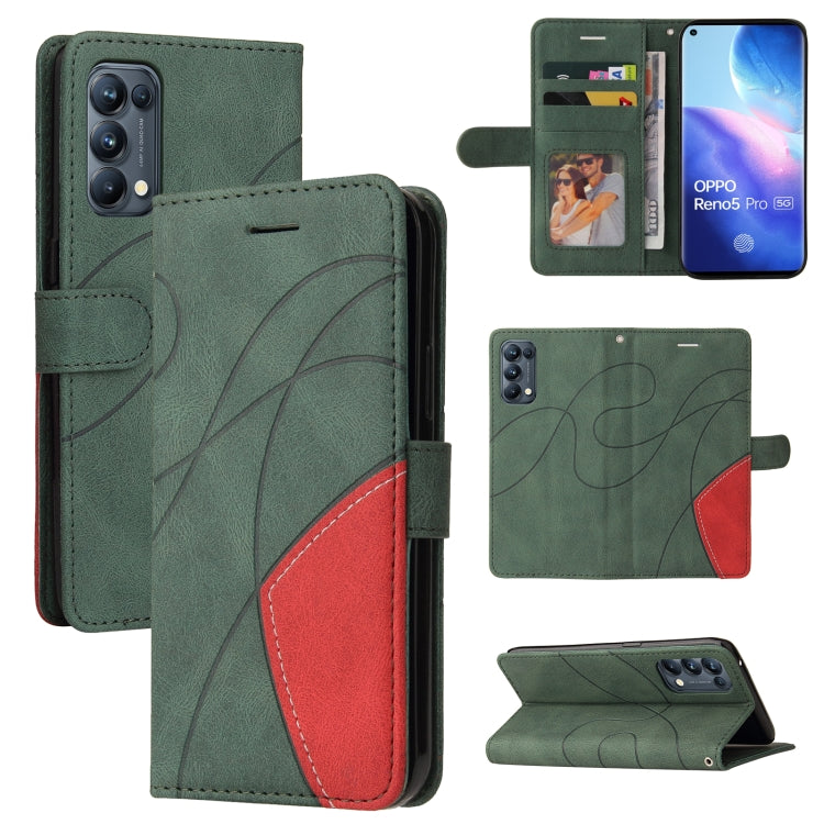 For OPPO Reno5 Pro 5G Dual-color Splicing Horizontal Flip PU Leather Case with Holder & Card Slots & Wallet