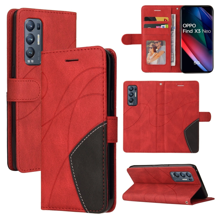 For OPPO Reno5 Pro+ 5G / Find X3 Neo Dual-color Splicing Horizontal Flip PU Leather Case with Holder & Card Slots & Wallet