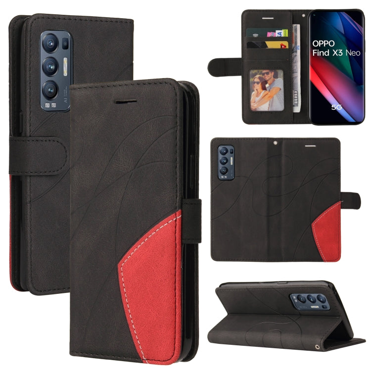 For OPPO Reno5 Pro+ 5G / Find X3 Neo Dual-color Splicing Horizontal Flip PU Leather Case with Holder & Card Slots & Wallet