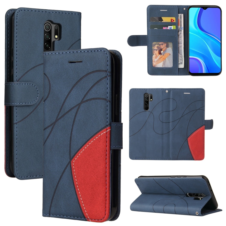 For Xiaomi Redmi 9 Dual-color Splicing Horizontal Flip PU Leather Case with Holder & Card Slots & Wallet
