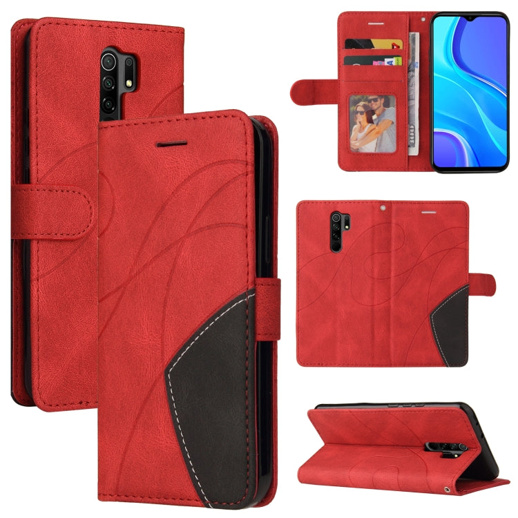 For Xiaomi Redmi 9 Dual-color Splicing Horizontal Flip PU Leather Case with Holder & Card Slots & Wallet