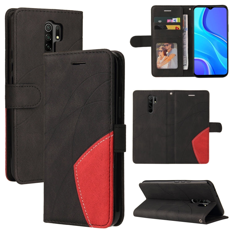 For Xiaomi Redmi 9 Dual-color Splicing Horizontal Flip PU Leather Case with Holder & Card Slots & Wallet