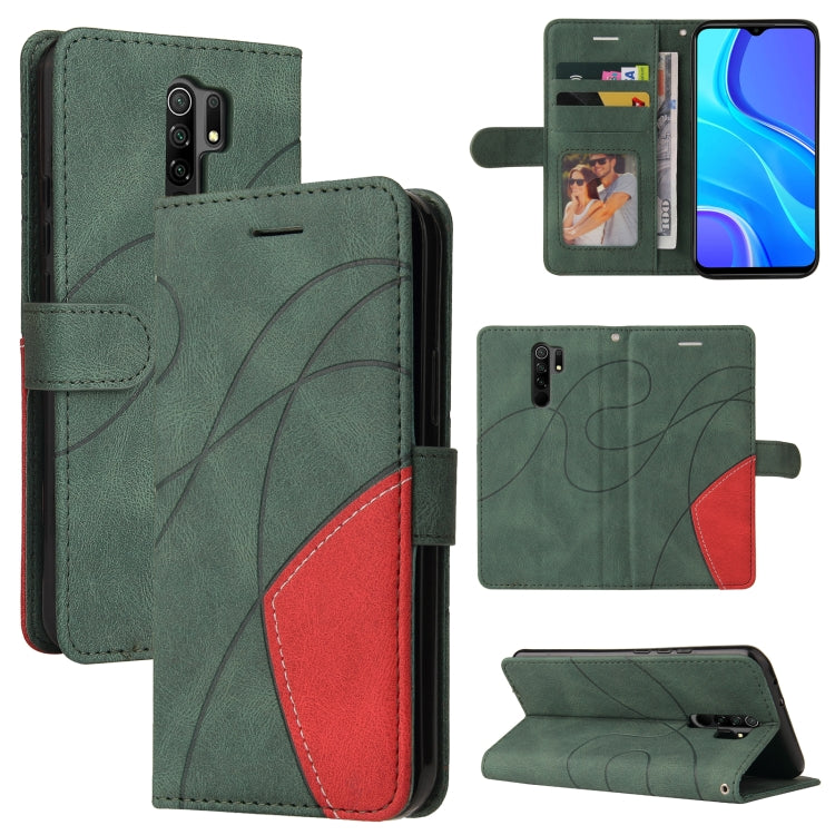 For Xiaomi Redmi 9 Dual-color Splicing Horizontal Flip PU Leather Case with Holder & Card Slots & Wallet