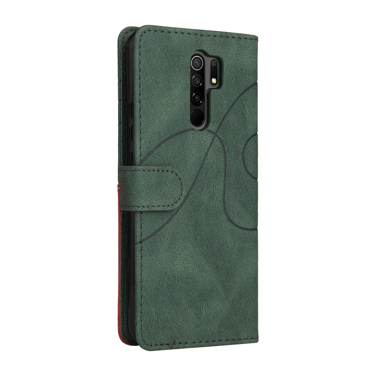 For Xiaomi Redmi 9 Dual-color Splicing Horizontal Flip PU Leather Case with Holder & Card Slots & Wallet