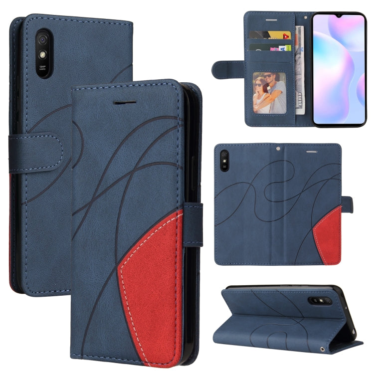 For Xiaomi Redmi 9A Dual-color Splicing Horizontal Flip PU Leather Case with Holder & Card Slots & Wallet