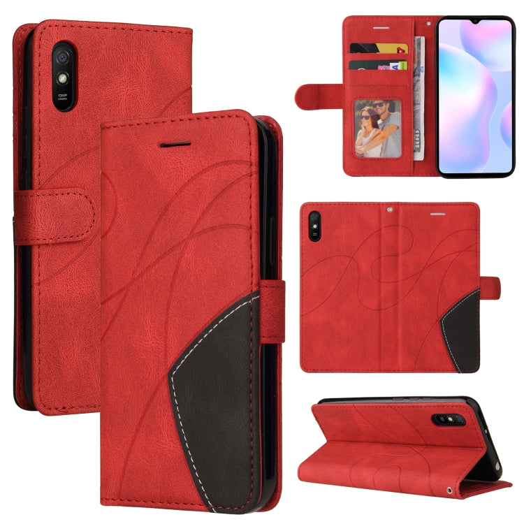 For Xiaomi Redmi 9A Dual-color Splicing Horizontal Flip PU Leather Case with Holder & Card Slots & Wallet