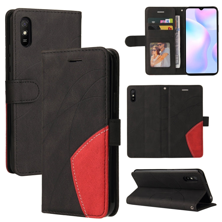 For Xiaomi Redmi 9A Dual-color Splicing Horizontal Flip PU Leather Case with Holder & Card Slots & Wallet