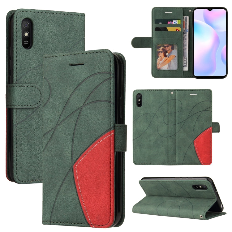 For Xiaomi Redmi 9A Dual-color Splicing Horizontal Flip PU Leather Case with Holder & Card Slots & Wallet