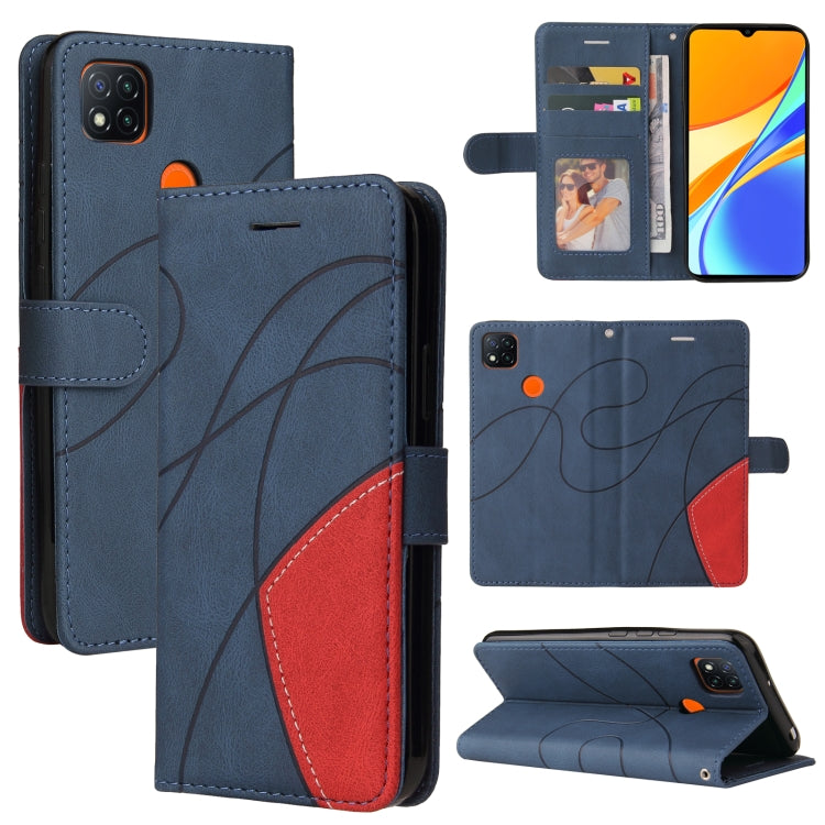 For Xiaomi Redmi 9C Dual-color Splicing Horizontal Flip PU Leather Case with Holder & Card Slots & Wallet