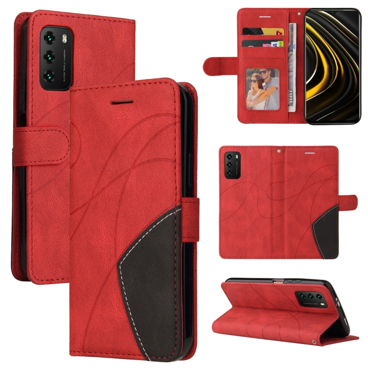 For Xiaomi Poco M3/Redmi Note 9 4G CN Version Dual-color Splicing Horizontal Flip PU Leather Case with Holder & Card Slots & Wallet