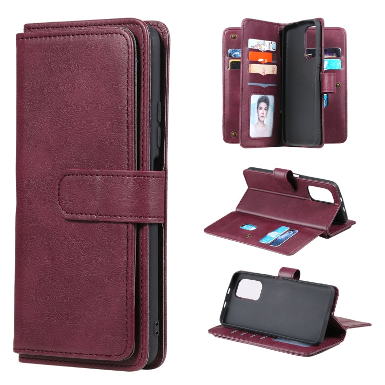 For Xiaomi Redmi K40 Multifunctional Magnetic Copper Buckle Horizontal Flip Solid Color Leather Case with 10 Card Slots & Wallet & Holder & Photo Frame